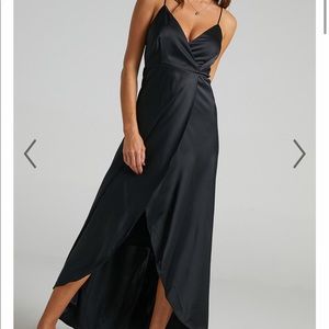 Black Satin Wrap Dress